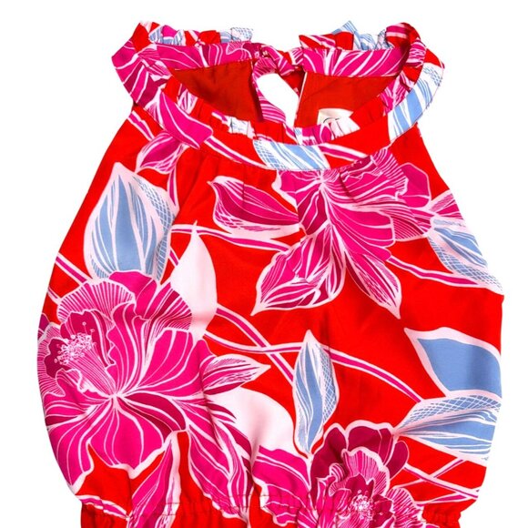 Eliza J Womens Red Pink Poppy Floral Pockets Halter Tiered Midi Dress Sz 16 New - Picture 3 of 8